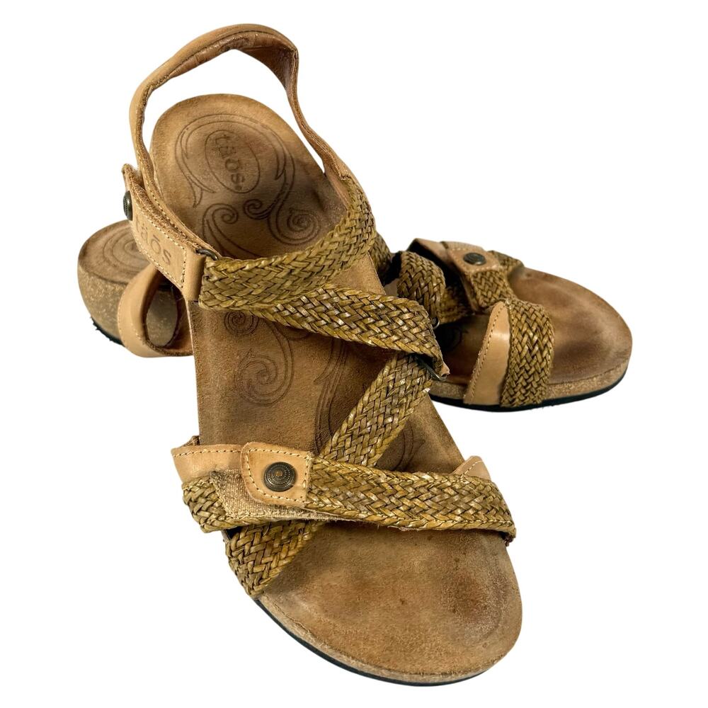 Taos Trulie Wedge Sandals Brown Leather Womens Size 8.5 Shoes